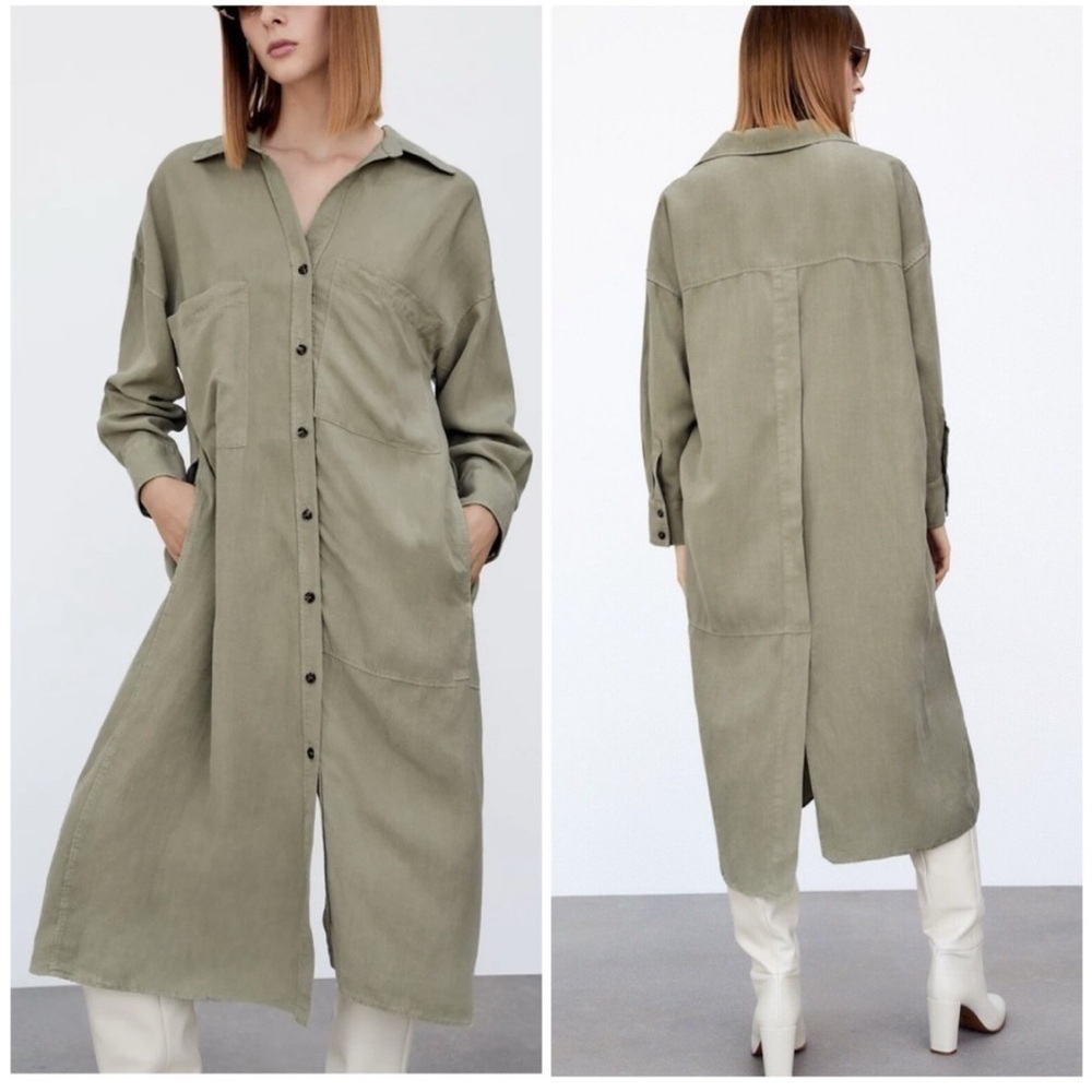 Zara Sage Green Shirt Dress and Summer Duster with Pockets
